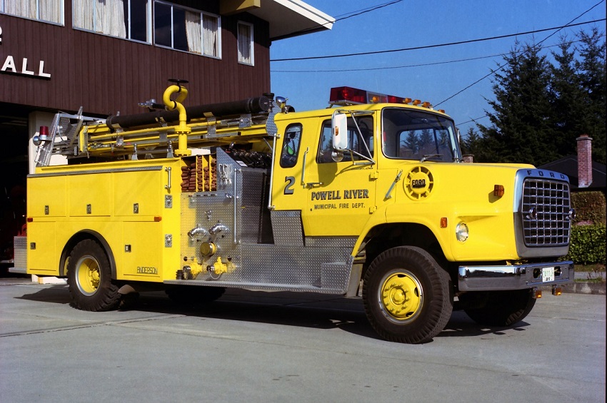 Photo of Anderson serial MS-1050-35, a 1981 Ford pumper of the Powell River Fire Department in British Columbia.