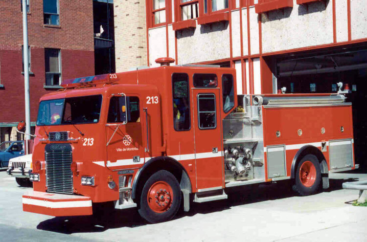 Photo of Anderson serial 91031IHME91002360, a 1992 Freightliner pumper of the Service de Sécurité Incendie de Montréal in Quebec.