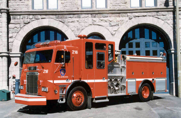 Photo of Anderson serial 91031IHME91002370, a 1992 Freightliner pumper of the Service de Sécurité Incendie de Montréal in Quebec.