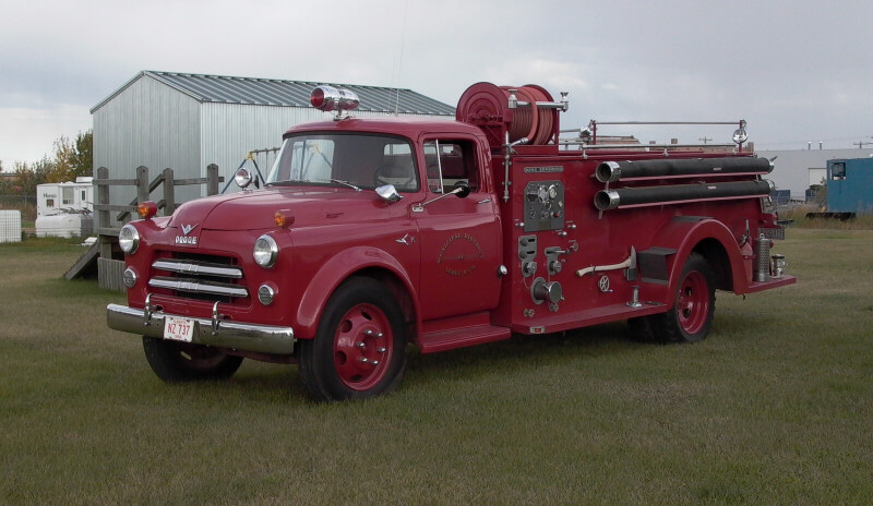 Photo of King-Seagrave serial 5611, a 1956 International pumper of the Leduc County Fire Department in Alberta.