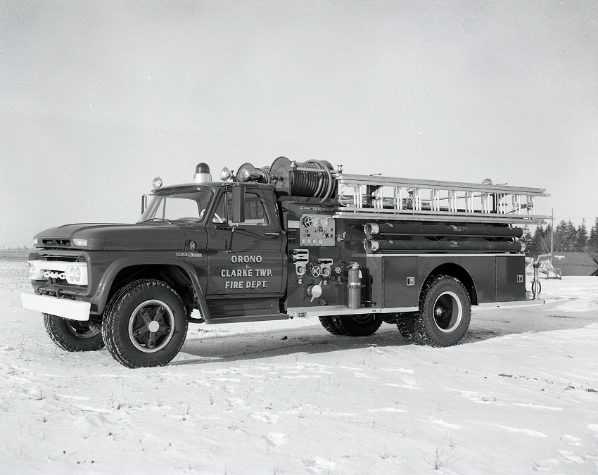 King-Seagrave delivery photo of serial 63104, a 1964 GMC pumper of the Clarke Township Fire Department in Ontario.