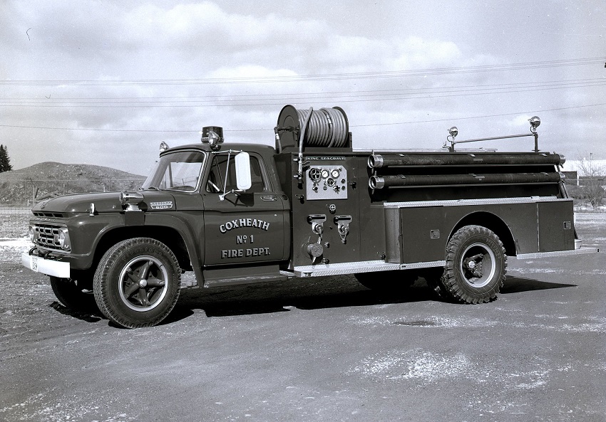 King-Seagrave delivery photo of serial 63108, a 1964 Mercury pumper of the Coxheath Fire Department in Nova Scotia.