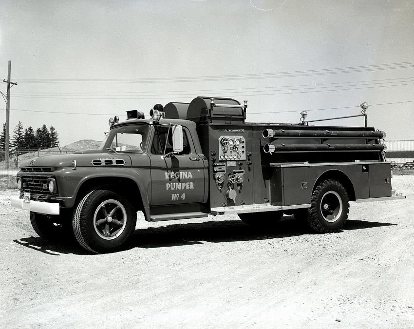 King-Seagrave delivery photo of serial 64008, a 1964 Ford pumper of the Regina Fire Department in Saskatchewan.