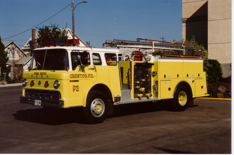 Photo of Pierreville serial PFT-311, a 1973 Ford pumper of the Creston Fire Department in British Columbia.