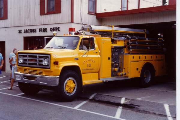 Photo of Pierreville serial PFT-335, a 1973 GMC pumper of the Woolwich Township Fire Department in Ontario.