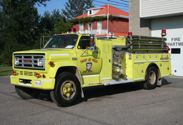 Photo of Pierreville serial PFT-393, a 1974 GMC pumper of the West Nipissing Fire Service in Ontario.