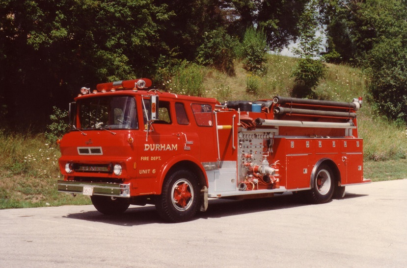 Photo of Pierreville serial PFT-863, a 1978 GMC pumper of the Durham Fire Department in Ontario.