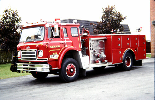 Photo of Pierreville serial PFT-923, a 1980 International pumper of the North York Fire Department in Ontario.