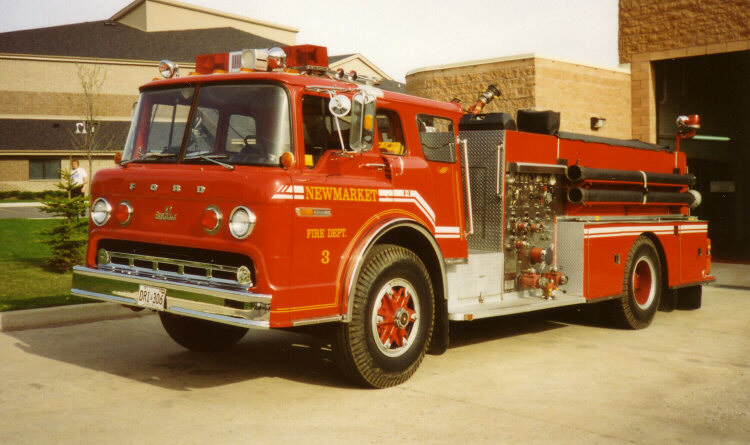 Photo of Pierreville serial PFT-1080, a 1980 Ford pumper of the Newmarket Fire Department in Ontario.