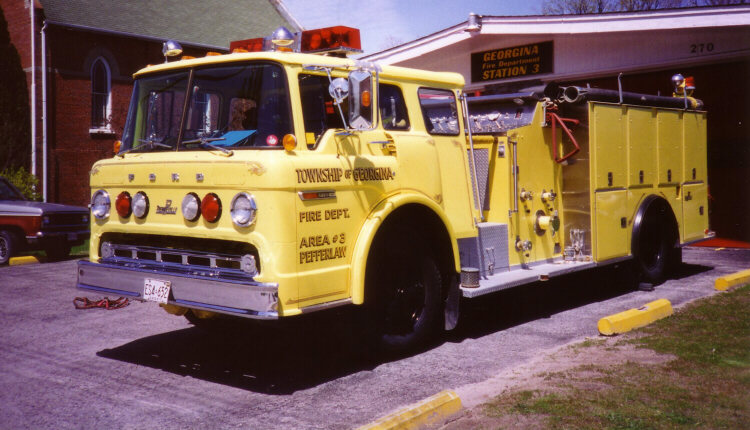 Photo of Pierreville serial PFT-1125, a 1980 Ford pumper of the Georgina Fire Department in Ontario.