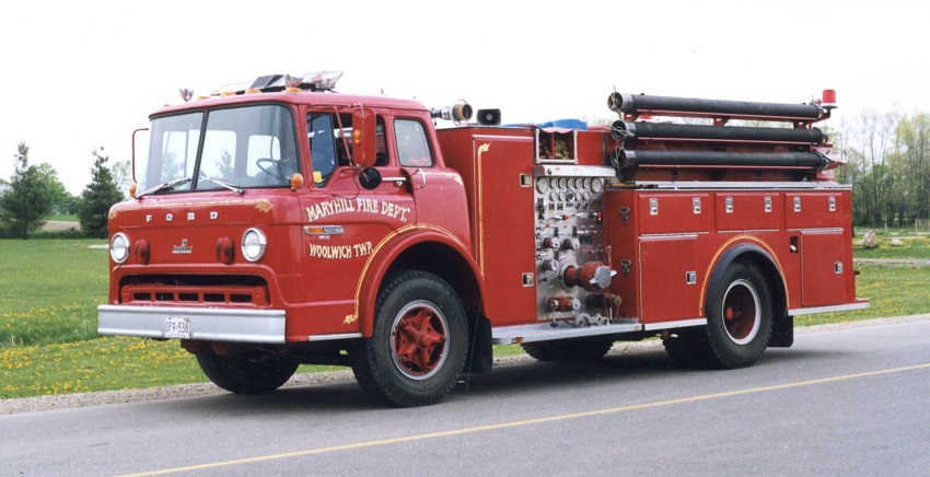 Photo of Pierreville serial PFT-1148, a 1981 Ford pumper of the Woolwich Township Fire Department in Ontario.