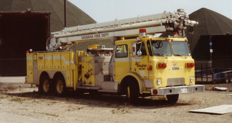 Photo of Pierreville serial PFT-1152, a 1981 Scot pumper of the Vaughan Fire Department in Ontario.