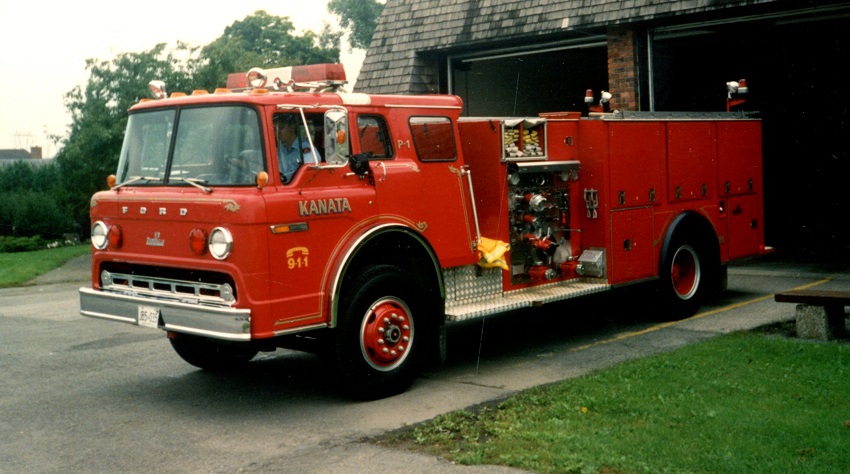 Photo of Pierreville serial PFT-1162, a 1981 Ford pumper of the Kanata Fire Department in Ontario.