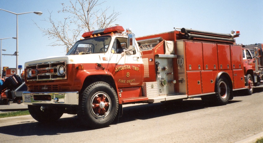 Photo of Pierreville serial PFT-1247, a 1982 GMC pumper of the Augusta Township Fire Department in Ontario.