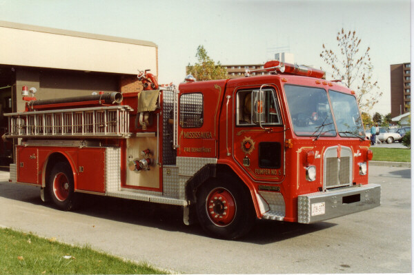 Photo of Pierreville serial PFT-1250, a 1982 Kenworth pumper of the Mississauga Fire Department in Ontario.