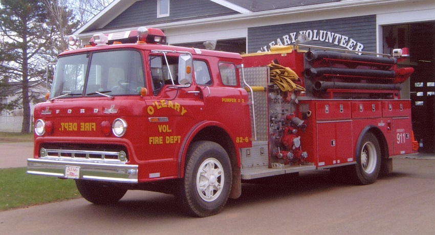 Photo of Pierreville serial PFT-1307, a 1982 Ford pumper of the O'Leary Fire Department in Prince Edward Island.