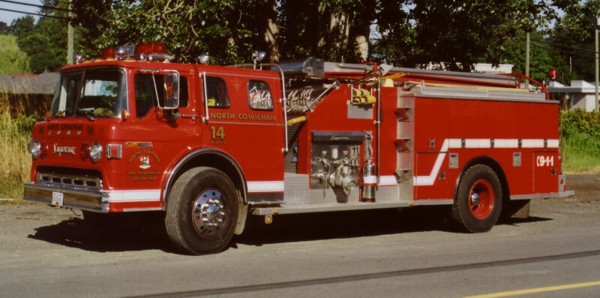 Photo of Superior serial SE 387, a 1981 Ford pumper of the North Cowichan Fire Department in British Columbia.