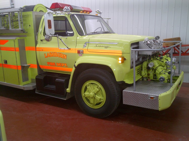 Photo of Superior serial SE 467, a 1982 GMC pumper of the Lashburn Fire Department in Saskatchewan.