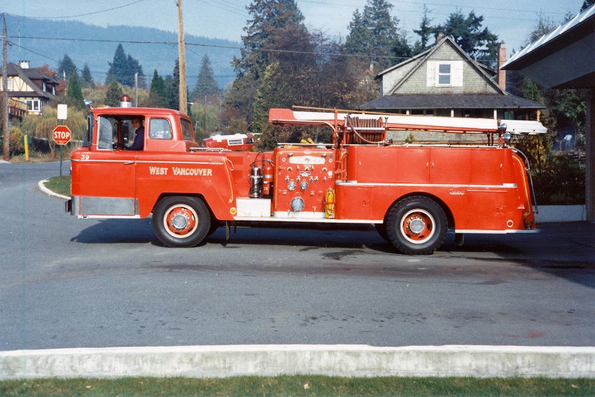 Photo of Thibault serial C58-1032, a 1958 Custom AWIT pumper of the West Vancouver Fire Department in British Columbia.