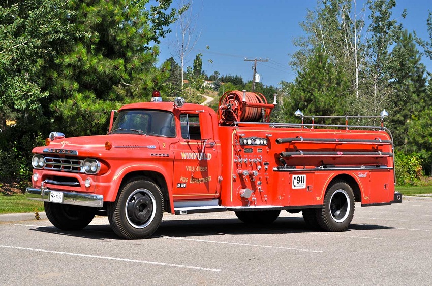 Photo of Thibault serial 16759, a 1959 Dodge pumper of the Winfield Volunteer Fire Department in British Columbia.