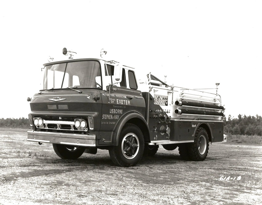Thibault delivery photo of serial 11629, a 1961 Chevrolet pumper of the Exeter & Area Fire Department in Ontario.