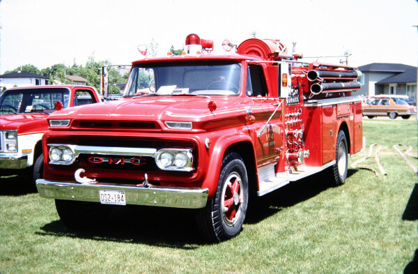 Photo of Thibault serial , a 1965 GMC pumper of the Pickering Township Fire Department in Ontario.