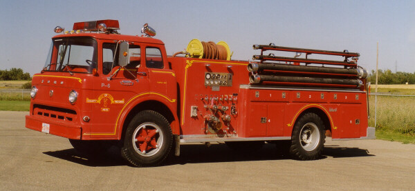 Thibault delivery photo of serial 16626, a 1966 Ford pumper of the Red Deer County Fire Department in Alberta.