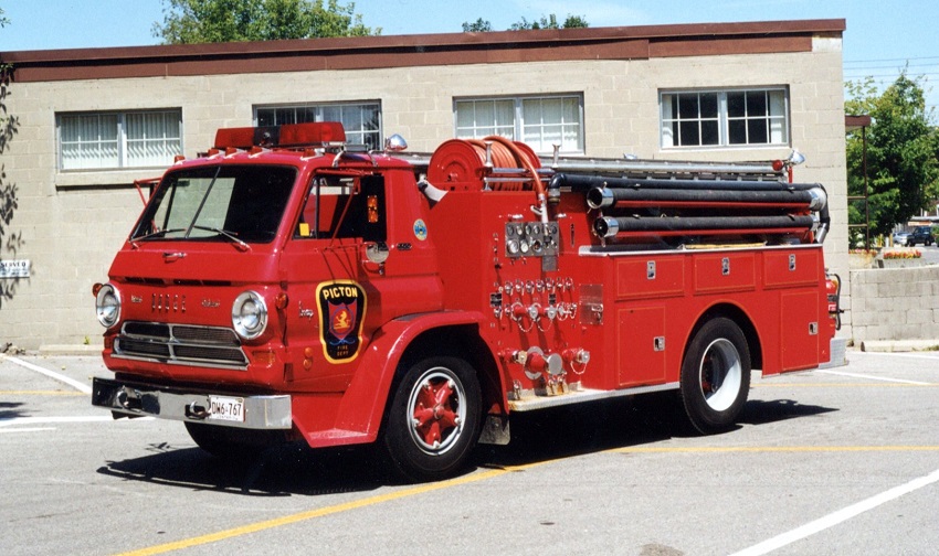 Photo of Thibault serial T70-117, a 1970 Dodge pumper of the Prince Edward County Fire Department in Ontario.
