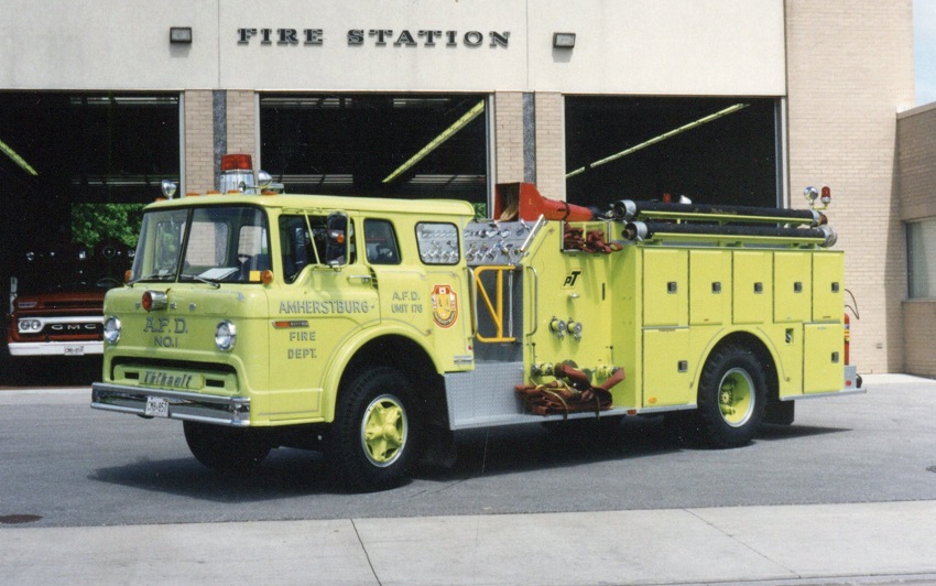 Photo of Thibault serial T77-104, a 1977 Ford pumper of the Amherstburg Fire Department in Ontario.
