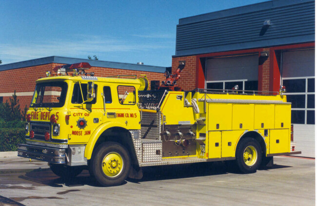 Photo of Thibault serial T86-106, a 1986 International pumper of the Moose Jaw Fire Department in Saskatchewan.