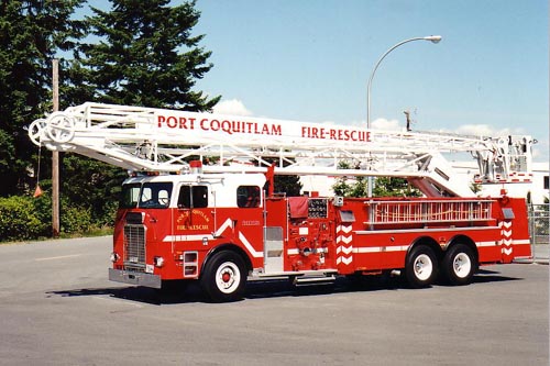 Photo of Anderson serial CTP-1050-20-85, a 1980 Freightliner platform of the Port Coquitlam Fire Department in British Columbia.