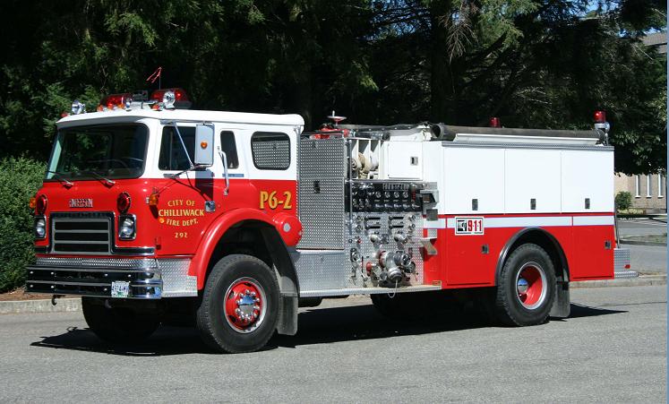 Photo of Anderson serial MS-1050-56, a 1983 International pumper of the Chilliwack Fire Department in British Columbia.