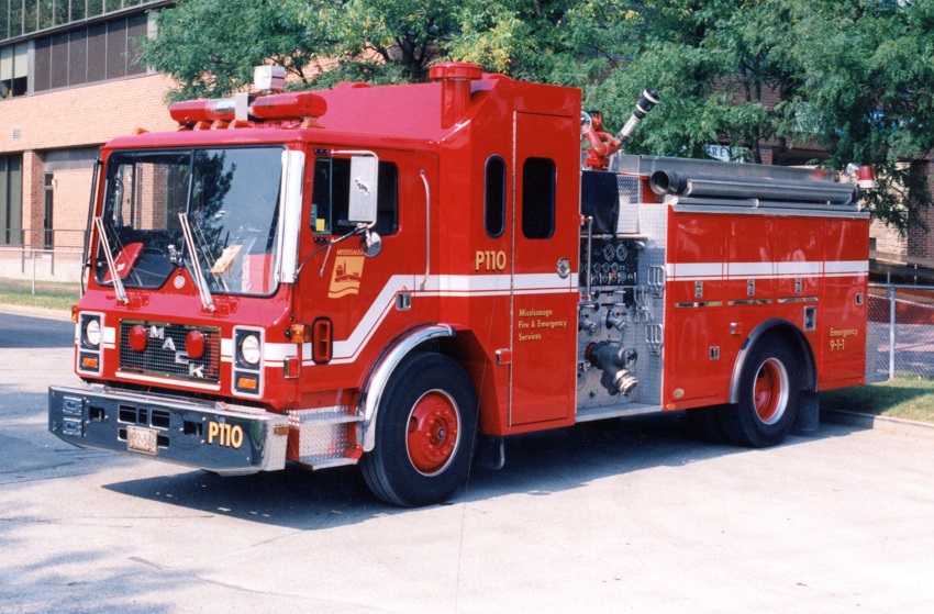 Photo of Anderson serial CS-1250-86, a 1986 Mack pumper of the Mississauga Fire Department in Ontario.