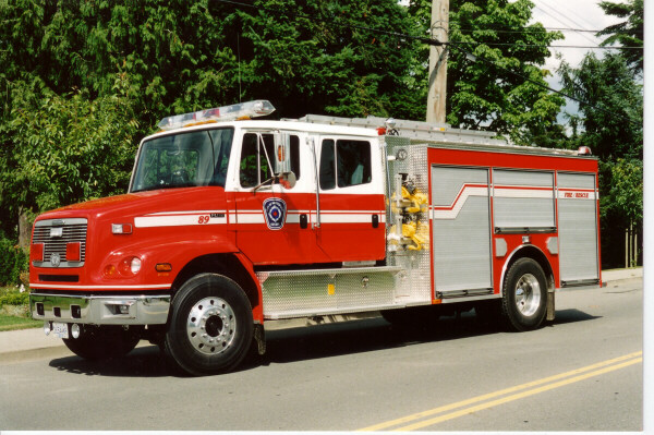 Photo of Anderson serial 97071IEOY973030, a 1998 Freightliner pumper of the Abbotsford Fire Department in British Columbia.