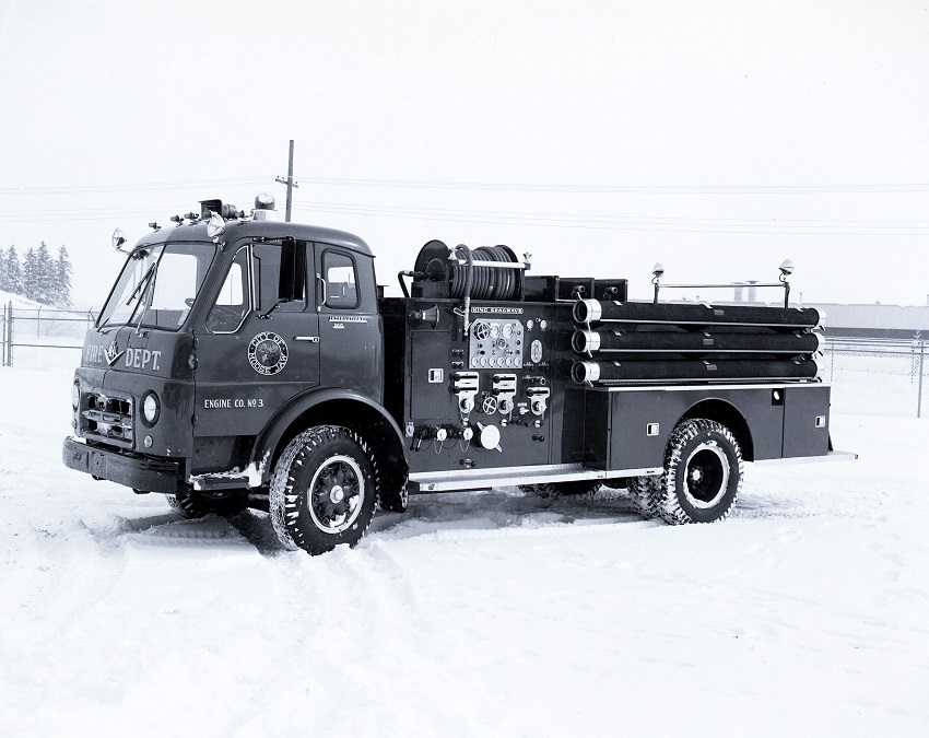 King-Seagrave delivery photo of serial 64162, a 1964 International  pumper of the Moose Jaw Fire Department in Saskatchewan.