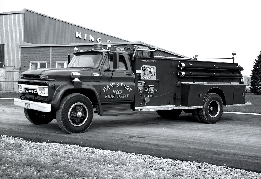 King-Seagrave delivery photo of serial 65034, a 1965 GMC pumper of the Hantsport Fire Department in Nova Scotia.