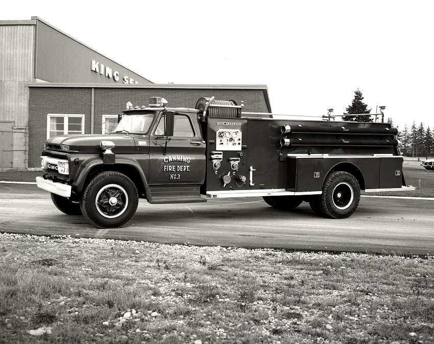 King-Seagrave delivery photo of serial 65044, a 1965 GMC pumper of the Canning Volunteer Fire Department in Nova Scotia.