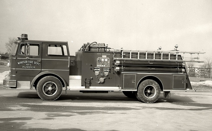 Photo of King-Seagrave serial 65067, a 1966 International pumper of the Windsor Fire Department in Nova Scotia.