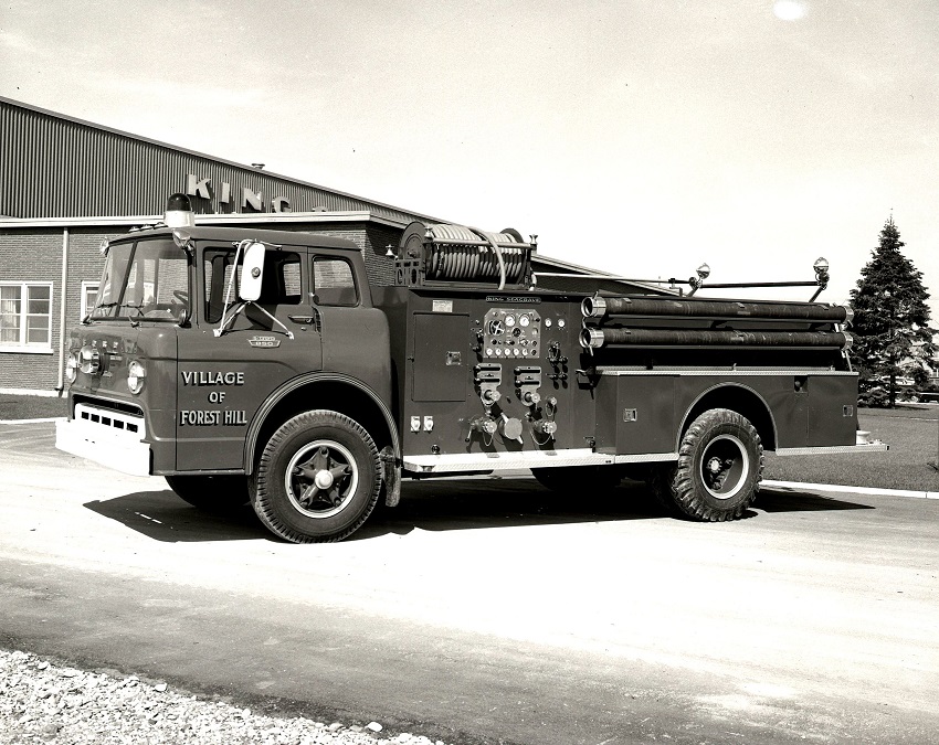 King-Seagrave delivery photo of serial 65153, a 1966 Ford pumper of the Forest Hill Fire Department in Ontario.