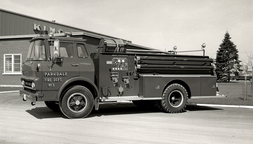 King-Seagrave delivery photo of serial 65160, a 1966 GMC pumper of the Parkdale Fire Department in Prince Edward Island.
