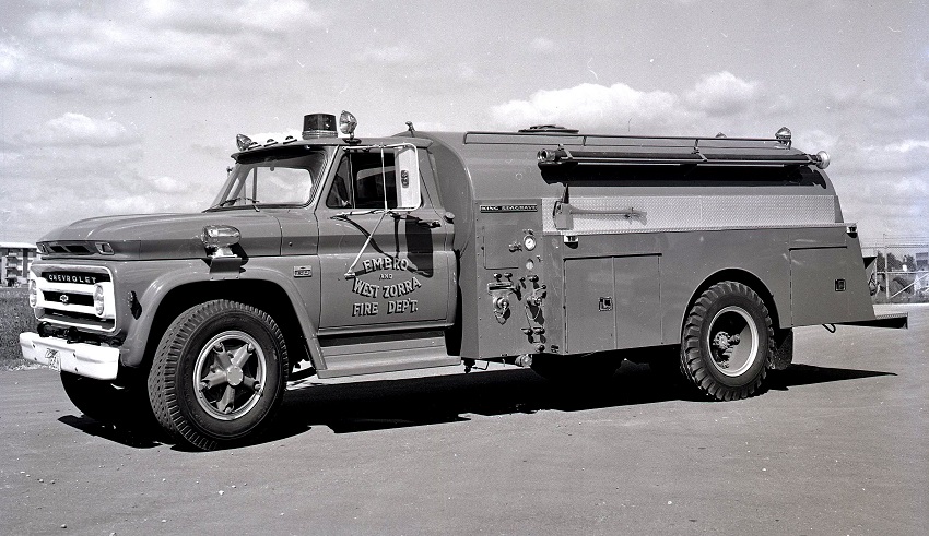 King-Seagrave delivery photo of serial 66065, a 1966 Chevrolet tanker of the West Zorra Township Fire Department in Ontario.