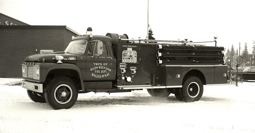 King-Seagrave delivery photo of serial 66069, a 1967 Ford pumper of the Rolph, Buchanan, Wylie & McKay Township Fire Department in Ontario.
