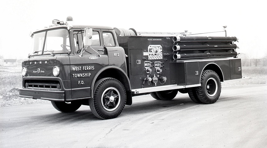 King-Seagrave delivery photo of serial 66075, a 1966 Ford pumper of the West Ferris Township Fire Department in Ontario.
