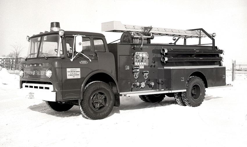 King-Seagrave delivery photo of serial 66131, a 1967 Ford pumper of the St. Andrews Fire Department in New Brunswick.