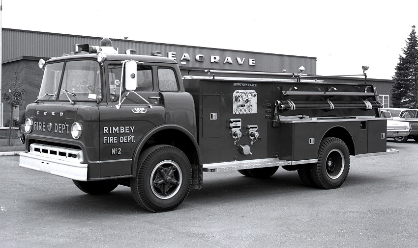 King-Seagrave delivery photo of serial 67009, a 1967 Ford pumper of the Rimbey Fire Department in Alberta.