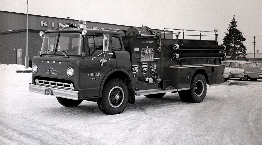 King-Seagrave delivery photo of serial 67035, a 1968 Ford pumper of the Orillia Fire Department in Ontario.