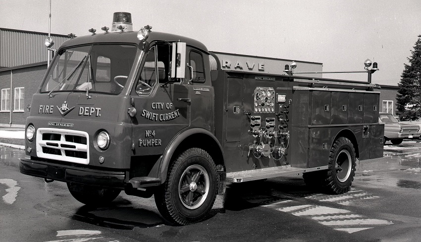 King-Seagrave delivery photo of serial 67042, a 1968 International  pumper of the Swift Current Fire Department in Saskatchewan.