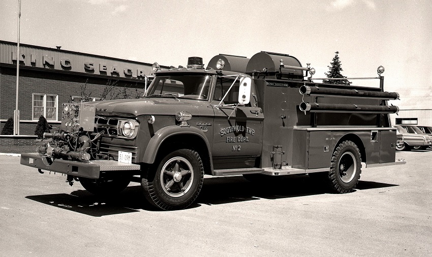 King-Seagrave delivery photo of serial 67045, a 1968 Dodge pumper of the Southwold Township Fire Department in Ontario.
