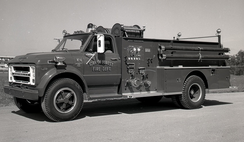 King-Seagrave delivery photo of serial 68008, a 1968 Chevrolet pumper of the Forest Fire Department in Ontario.