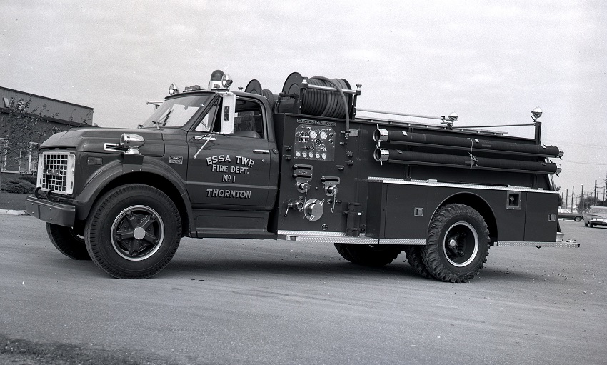 King-Seagrave delivery photo of serial 68013, a 1968 GMC pumper of the Essa Township Fire Department in Ontario.